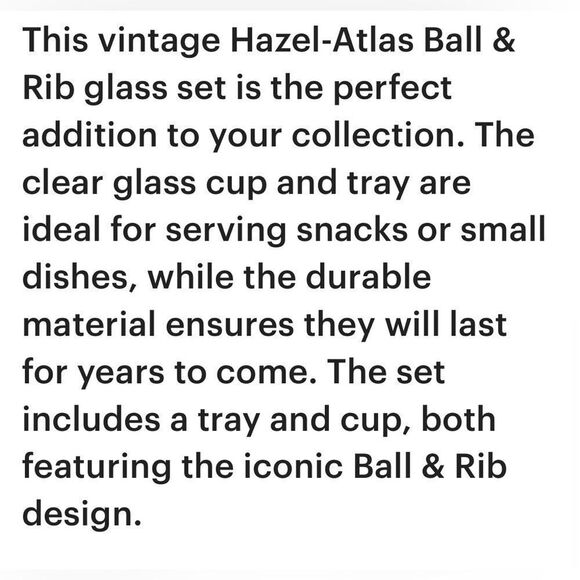 Hazel Atlas Ball & Rib Elegant Clear Glass Smoke Snack & Sip Tray 6 Oz Cup Set - Picture 5 of 12